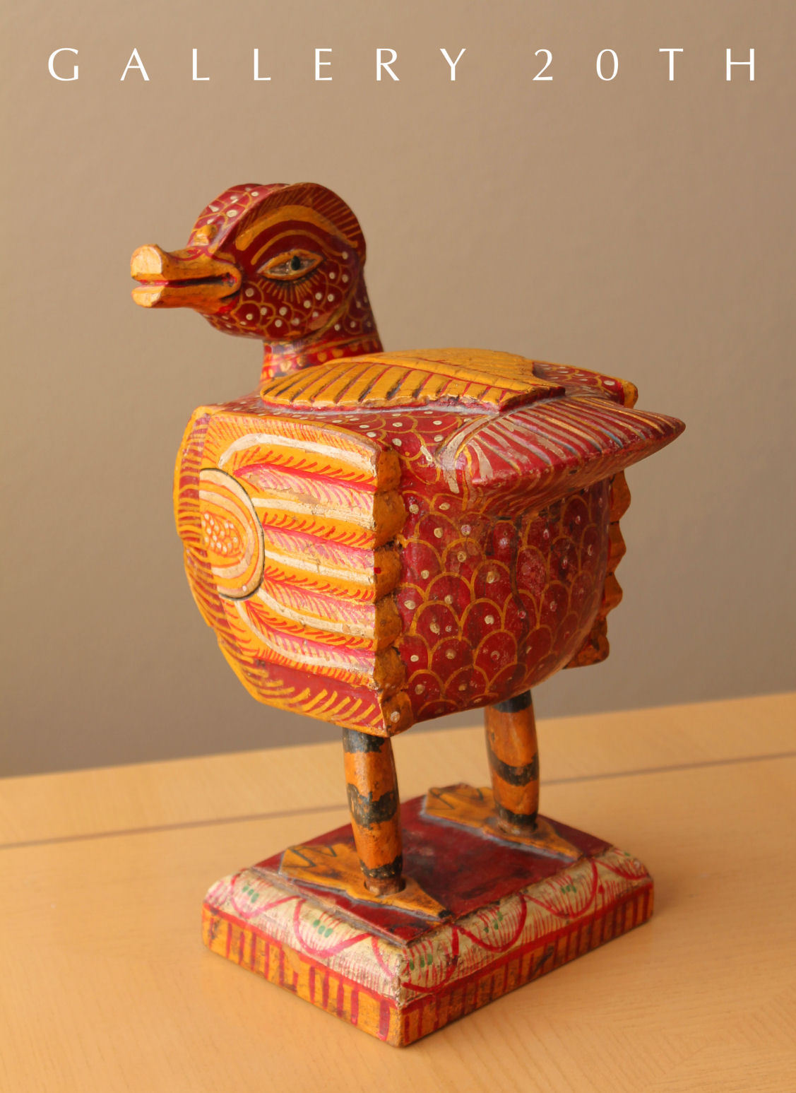 RARE! HINDU POLYCHROME BRAHMAN VAHANAM WOOD GOOSE! Sculpture Vtg India 20's 30's