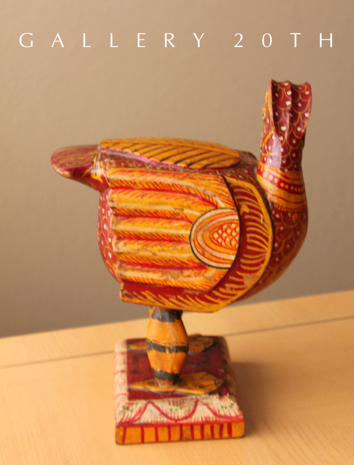 RARE! HINDU POLYCHROME BRAHMAN VAHANAM WOOD GOOSE! Sculpture Vtg India 20's 30's