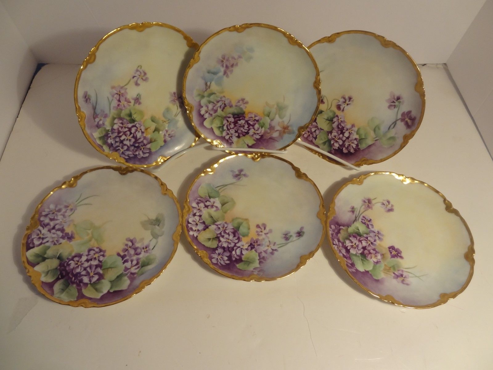 6 Antique Limoges Dessert Plates Hand Painted Lavender Flowers Signed 1907