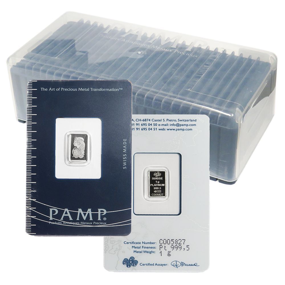 Lot of 25 - 1 Gram Pamp Suisse Platinum Bar .9995 Fine Fortuna