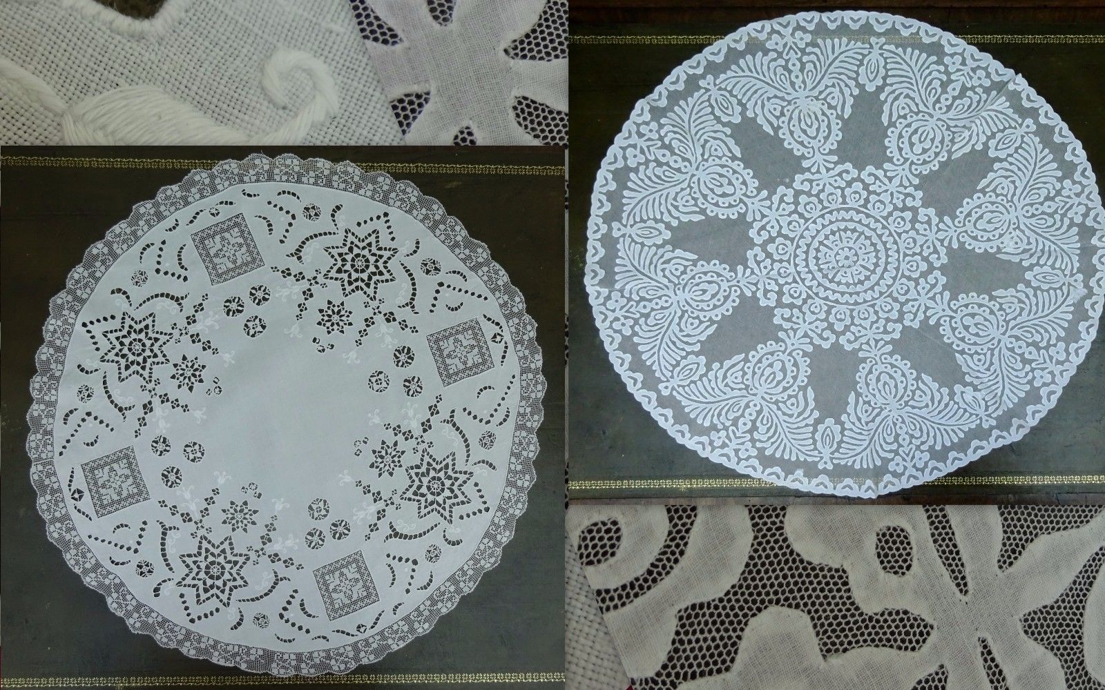 2 x Pretty Round Lace Table Mat Centre Linen Handmade Antique Embroidery Cutwork