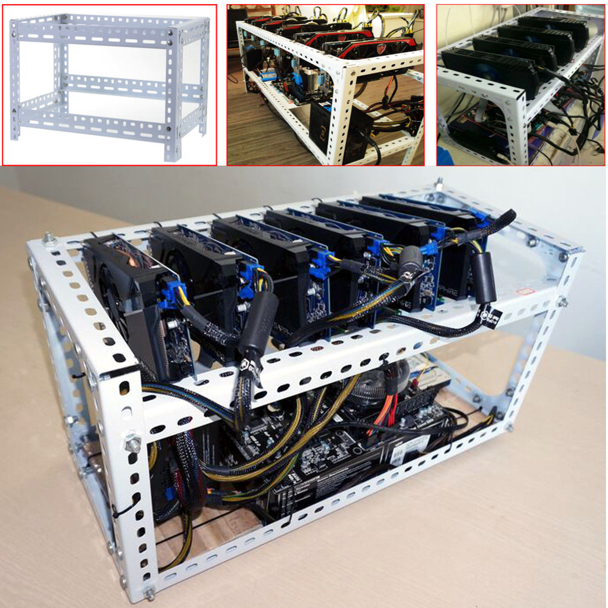 Open air CASE Rig Built 6 Video Cards GPU for Ethereum Ether Mining Zcash/Monero