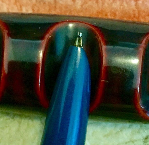 Parker 51 Custom Blue-Red Ebonite Barrel 14k Med/Broad Nib Fountain Pen