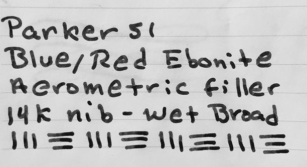 Parker 51 Custom Blue-Red Ebonite Barrel 14k Med/Broad Nib Fountain Pen