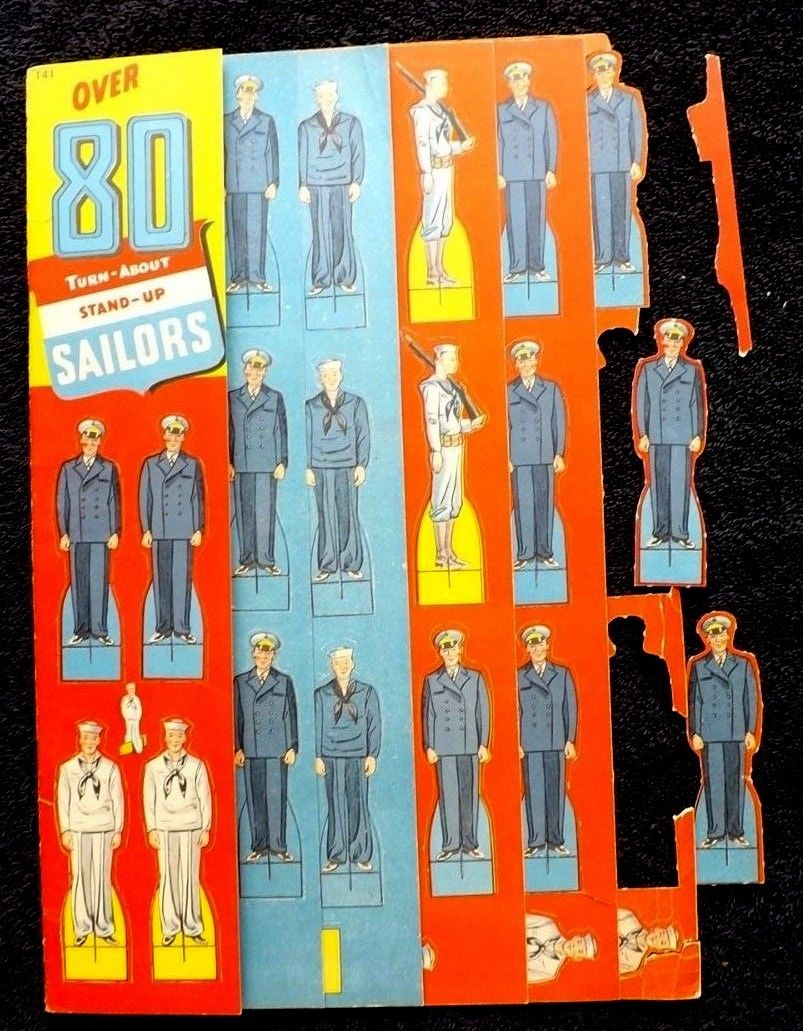 VINTAGE RARE ORIGINAL 1943 US NAVY SAILORS PAPER DOLLS STANDUPS toy WWII era