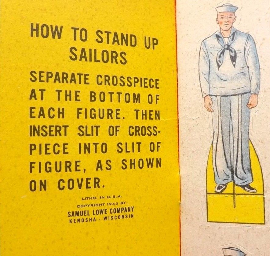 VINTAGE RARE ORIGINAL 1943 US NAVY SAILORS PAPER DOLLS STANDUPS toy WWII era