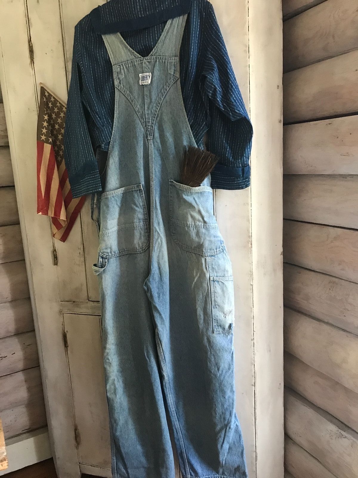 Aafa Early Primitive Americana Folk Art Blue Denim Overalls Mississippi Cotton