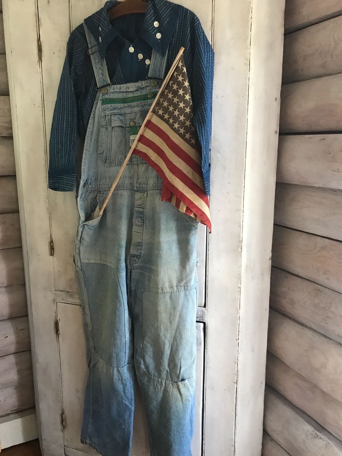 Aafa Early Primitive Americana Folk Art Blue Denim Overalls Mississippi Cotton