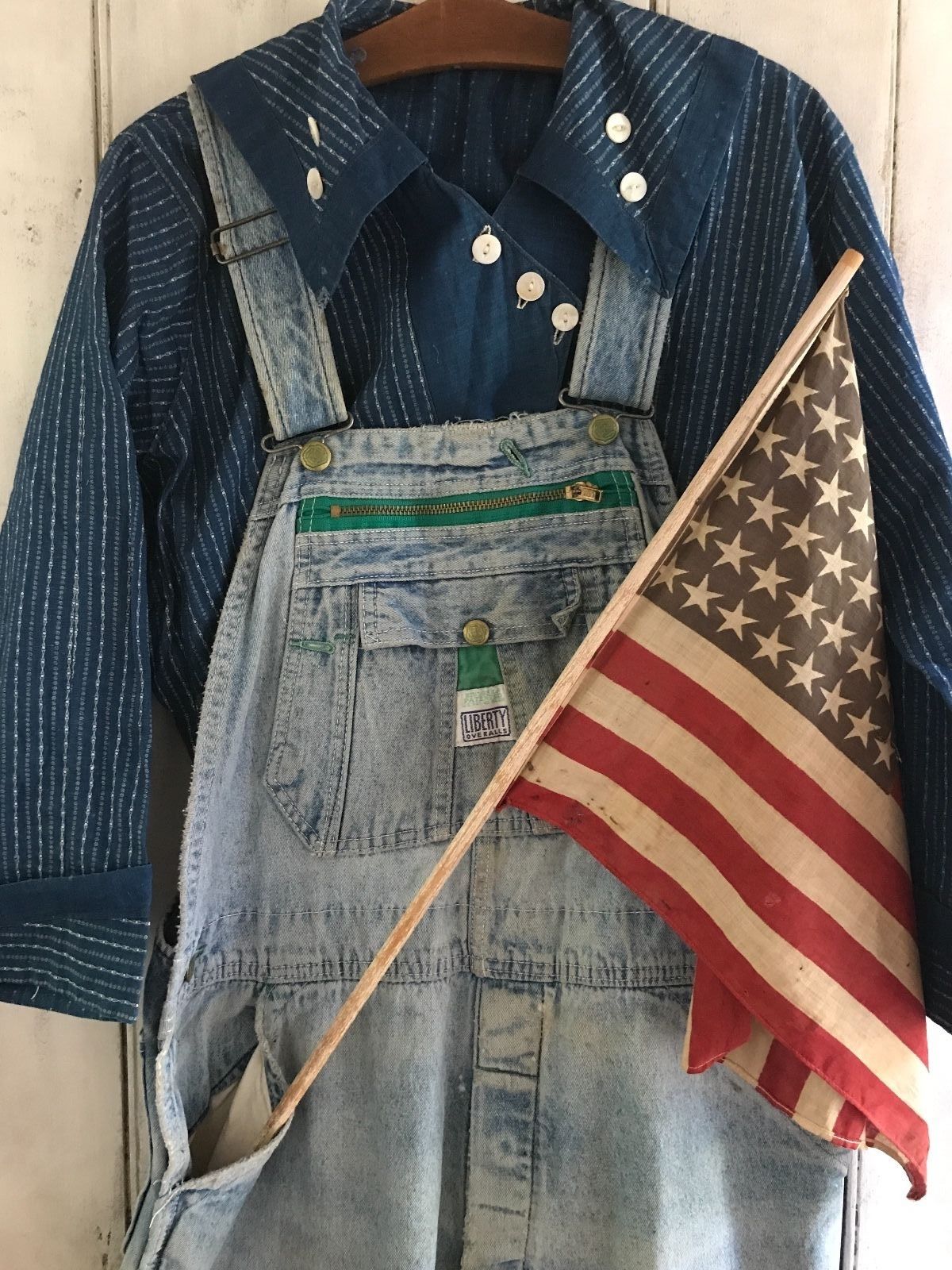 Aafa Early Primitive Americana Folk Art Blue Denim Overalls Mississippi Cotton