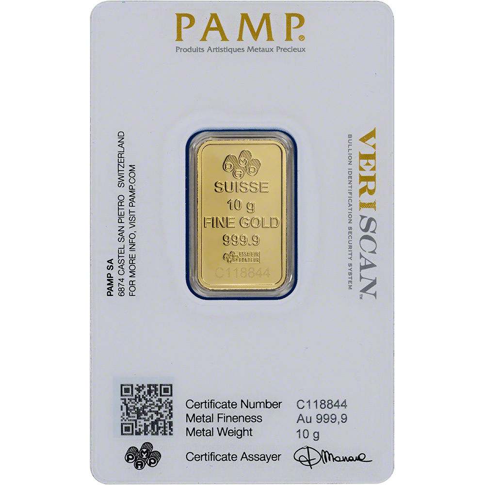 10 gram Gold Bar - PAMP Suisse - Fortuna - 999.9 Fine in Sealed Assay