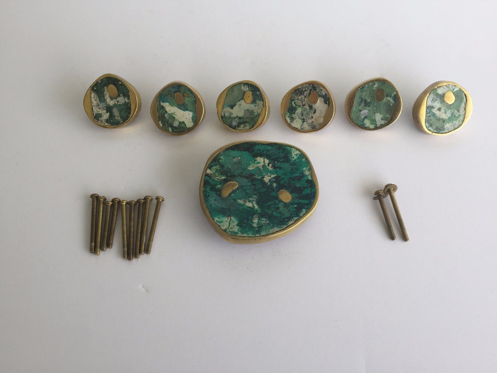 Antique Pepe Mendoza Brass/Turquoise Drawer pulls (6) With 1 Large pull     #298