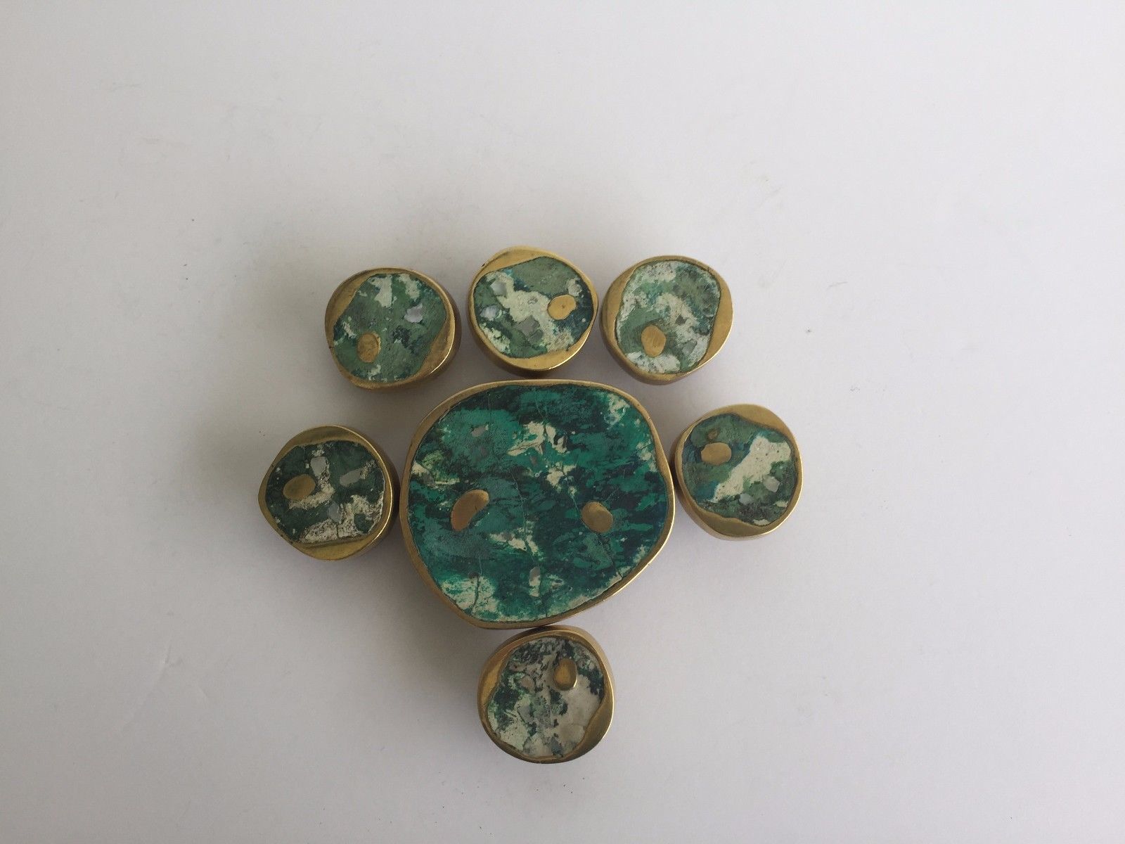 Antique Pepe Mendoza Brass/Turquoise Drawer pulls (6) With 1 Large pull     #298