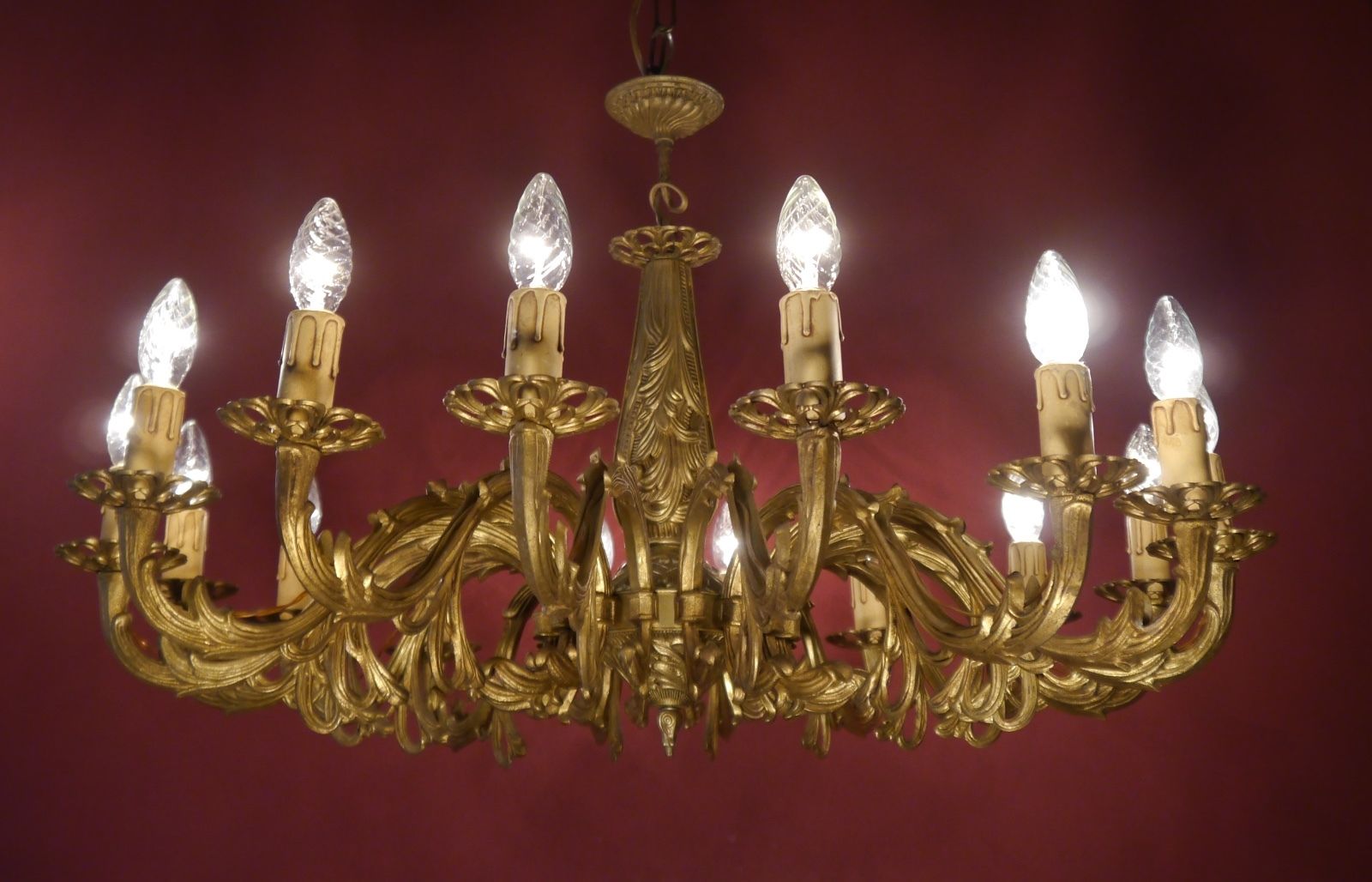 STYLISH ART DECO 16 LIGHT BRASS CHANDELIER FOR LOW CEILINGS VINTAGE