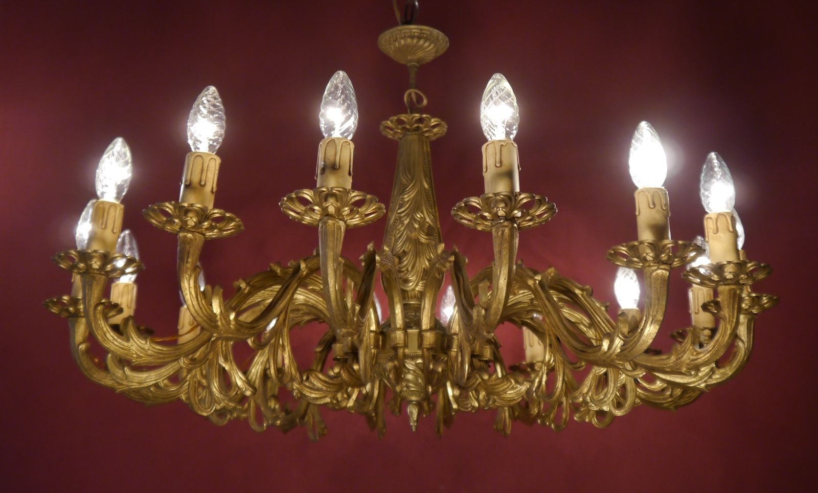 STYLISH ART DECO 16 LIGHT BRASS CHANDELIER FOR LOW CEILINGS VINTAGE