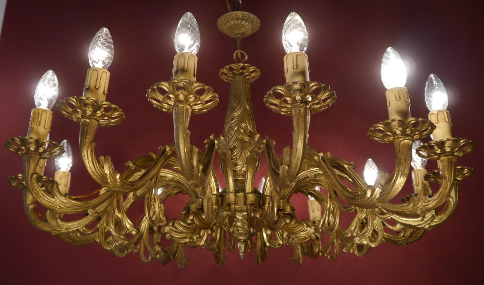 STYLISH ART DECO 16 LIGHT BRASS CHANDELIER FOR LOW CEILINGS VINTAGE