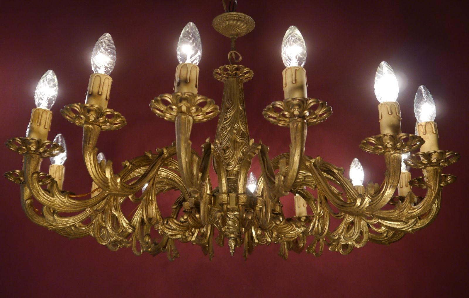 STYLISH ART DECO 16 LIGHT BRASS CHANDELIER FOR LOW CEILINGS VINTAGE