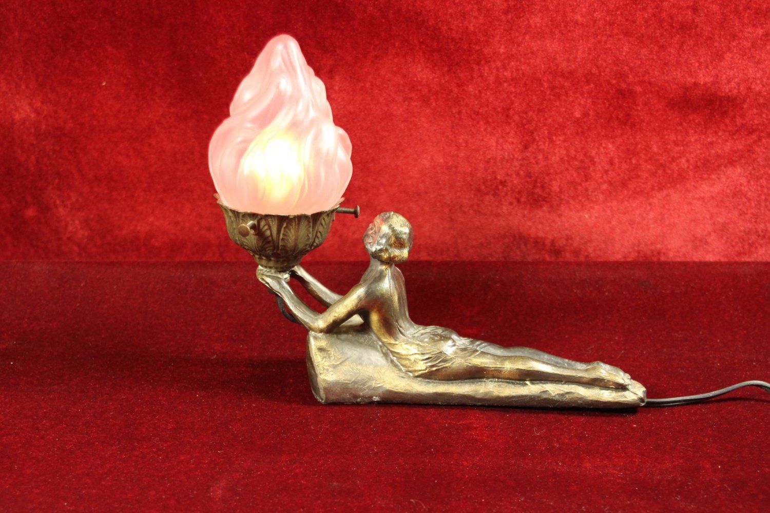 Art Deco Nude  Prone Woman Lamp Gold