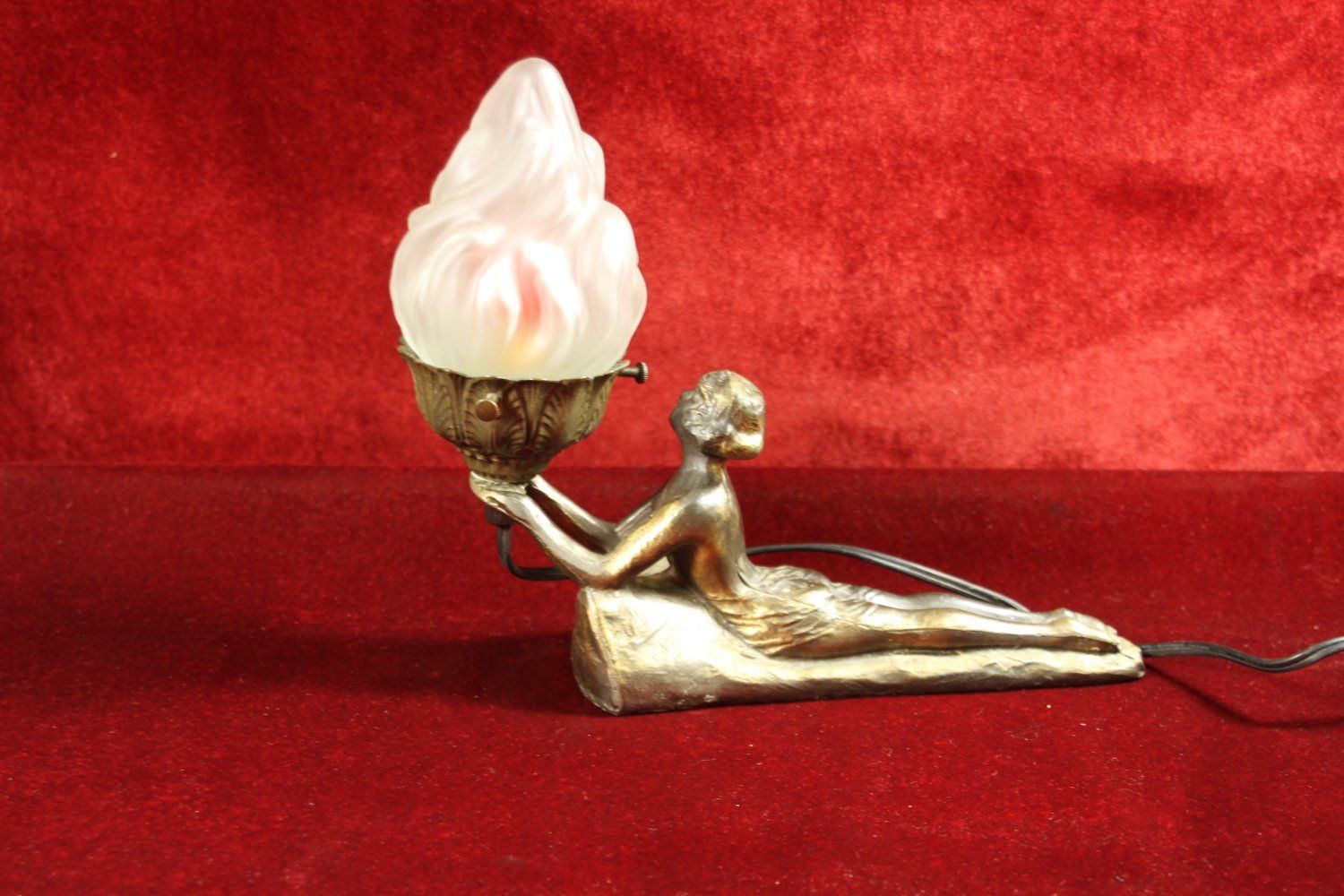 Art Deco Nude  Prone Woman Lamp Gold