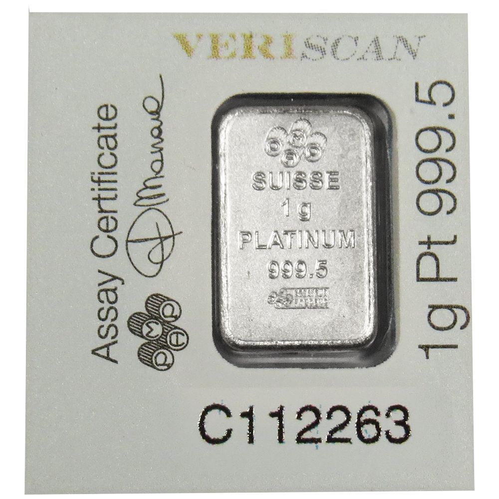 1 Gram Pamp Suisse Platinum Bar .9995 Fine Multigram Fortuna (In Assay)