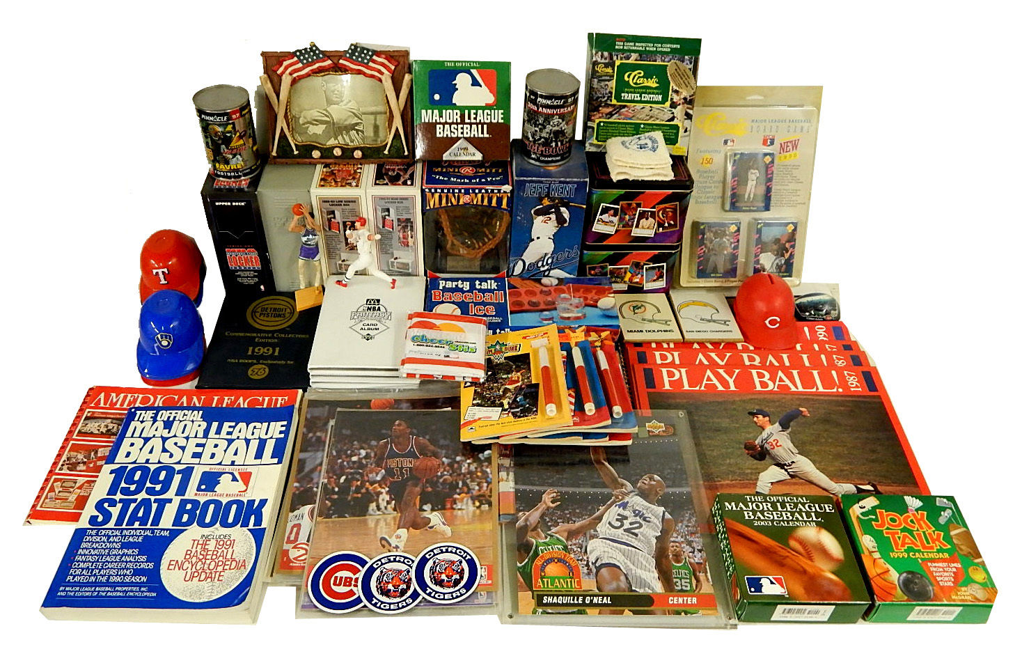 Sports Collectibles Lot ^ Pins Photos Calendar Magnets Helmets Schedules Books