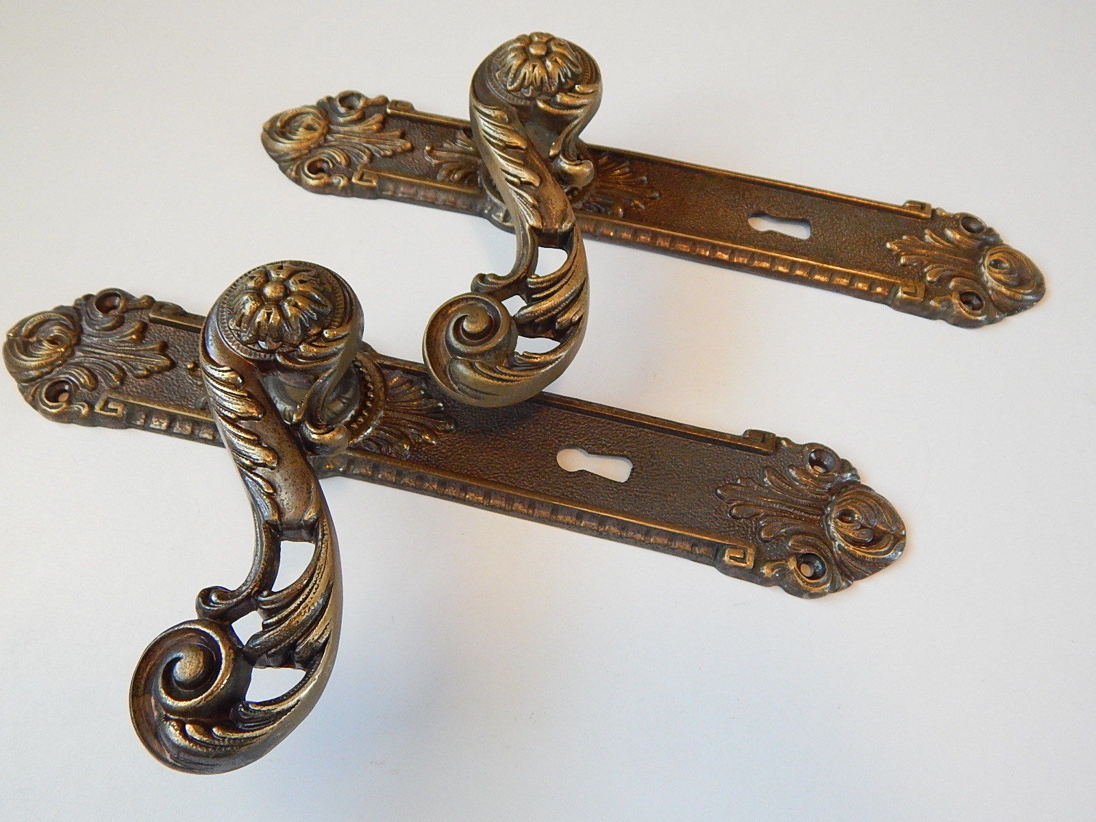 Lot of 2  French Vintage Brass Bronze Door Handles ,Rococo ,Baroque ,Old