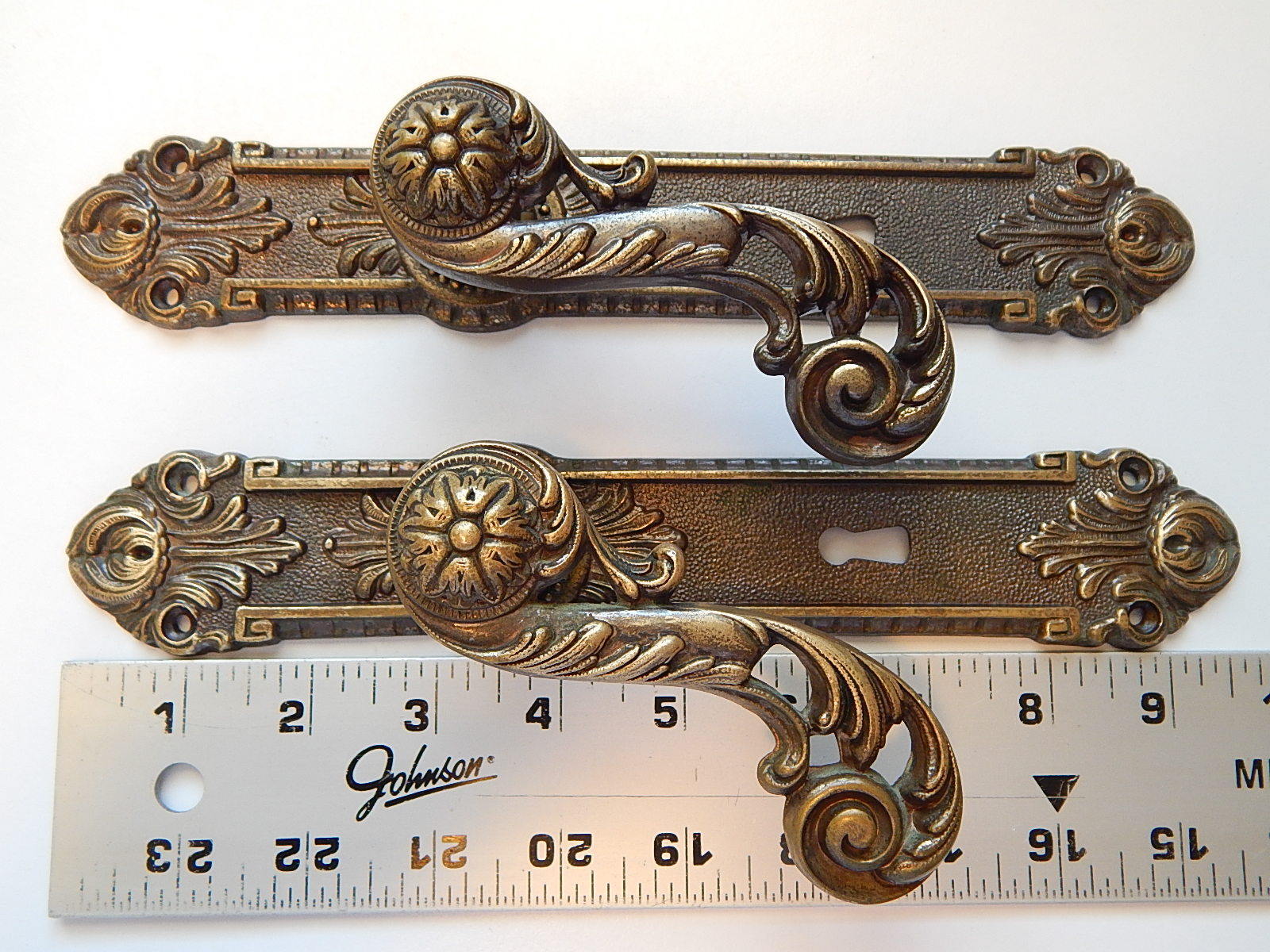 Lot of 2  French Vintage Brass Bronze Door Handles ,Rococo ,Baroque ,Old