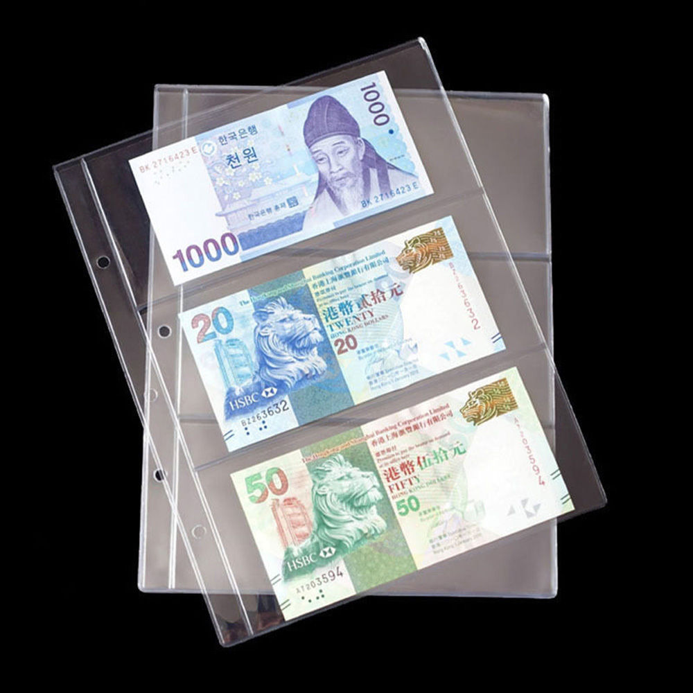 180*80mm 1 Album Pages 3 Pockets Money Bill Note Currency Holder PVC Collection