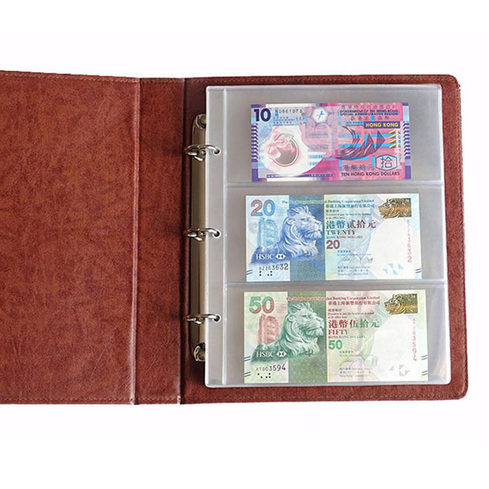 180*80mm 1 Album Pages 3 Pockets Money Bill Note Currency Holder PVC Collection