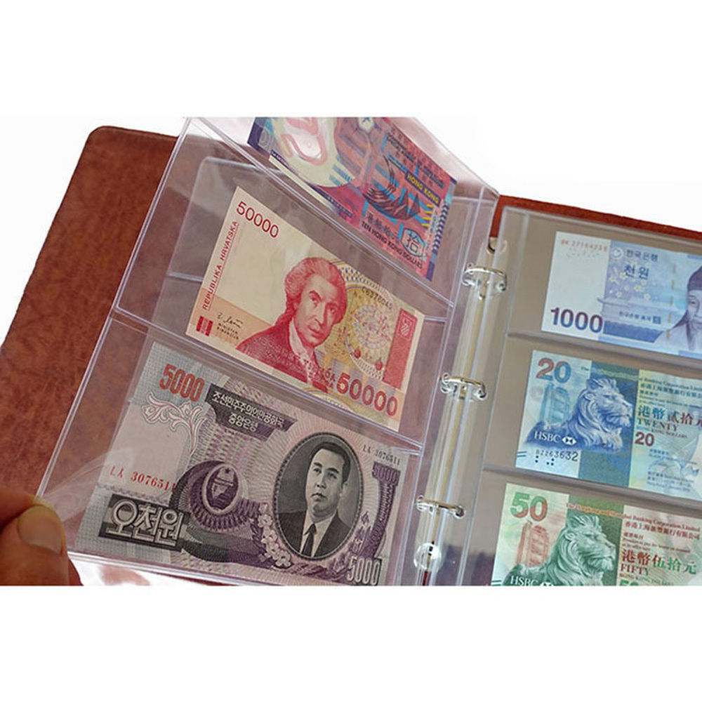 180*80mm 1 Album Pages 3 Pockets Money Bill Note Currency Holder PVC Collection