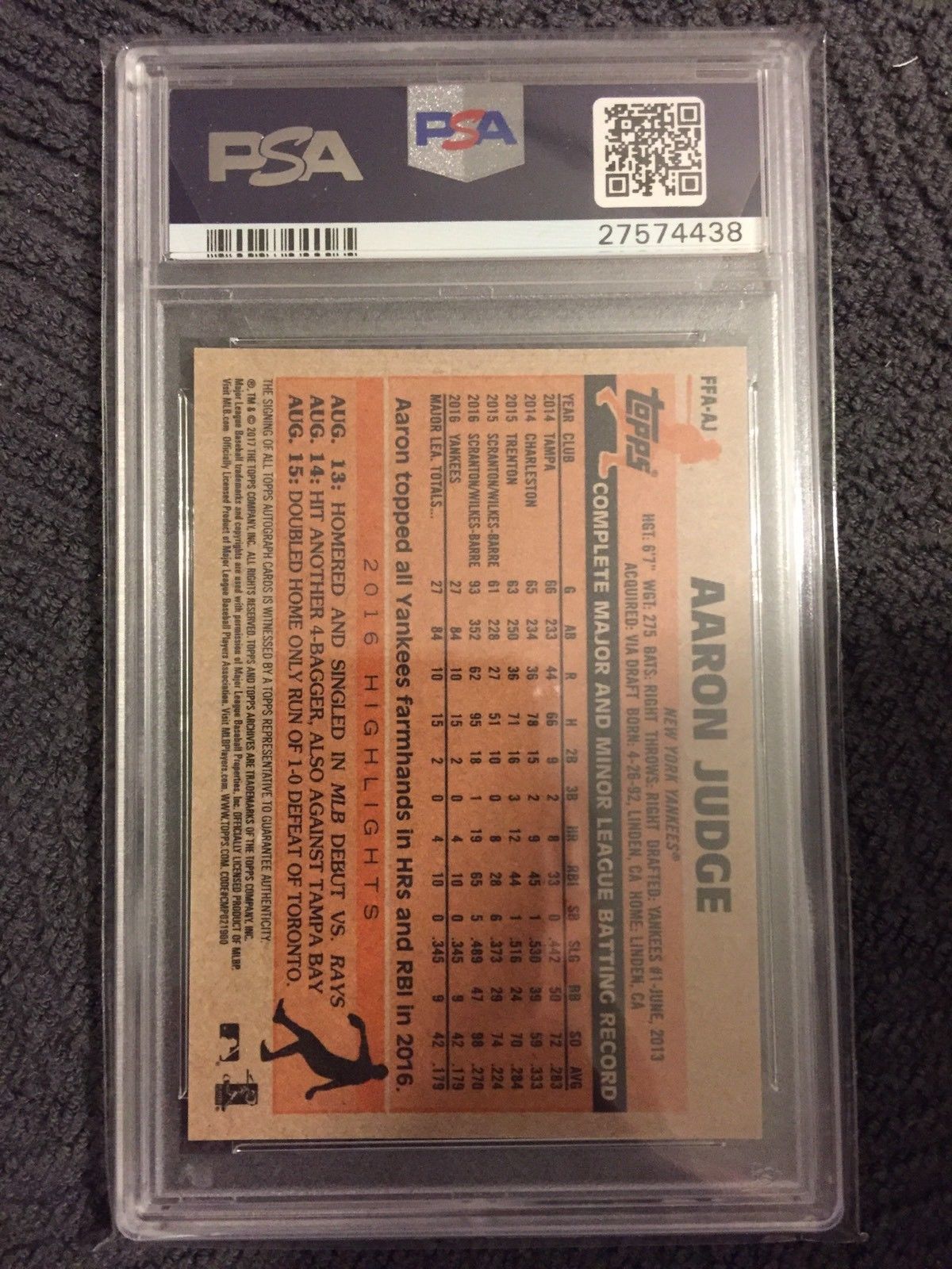 2017 Topps Archives Aaron Judge Fan Favorites RC Auto PSA 10 Rookie Autograph