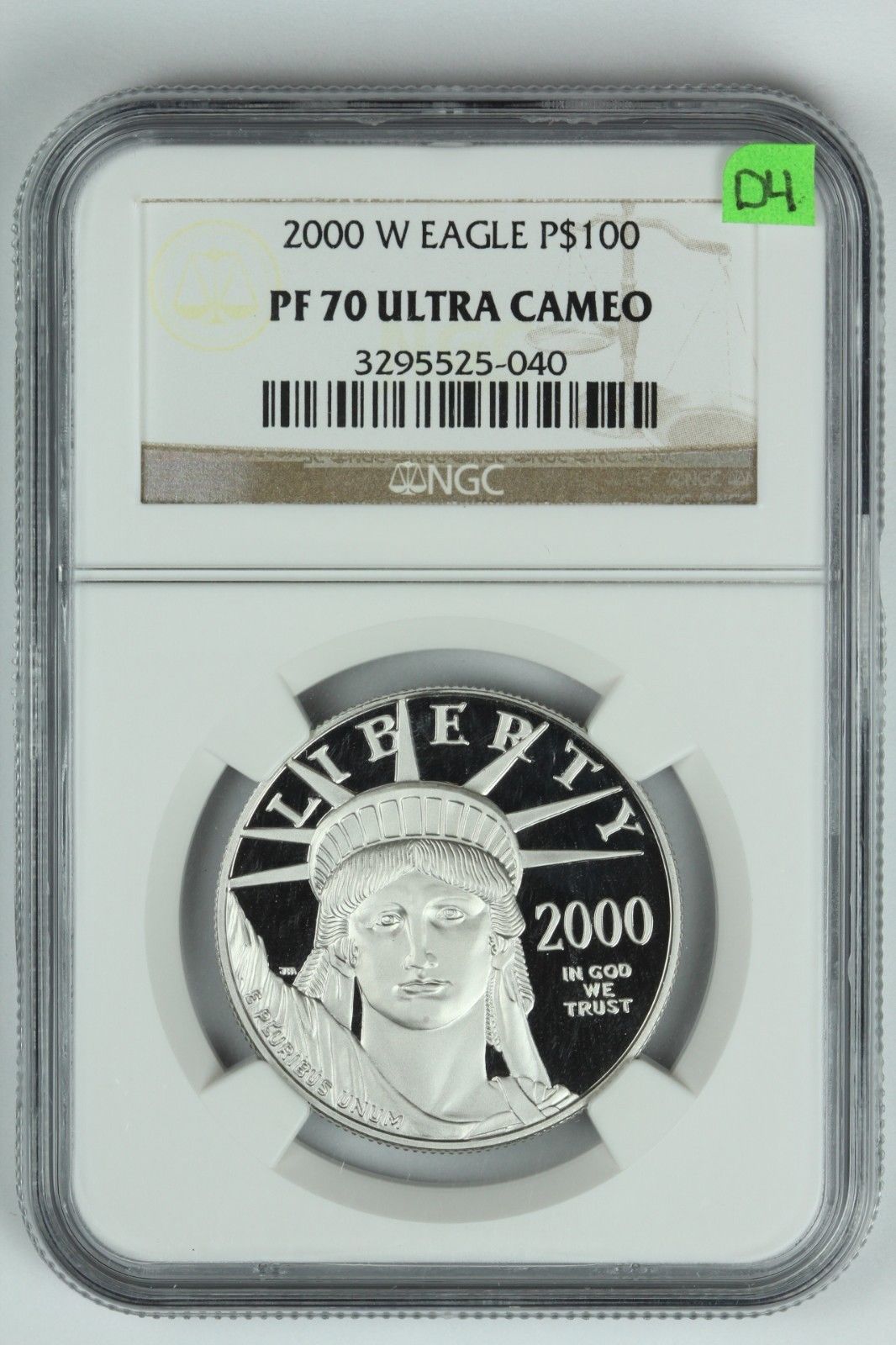 2000-W American Platinum Eagle $100 NGC Graded 70 Proof Ultra Cameo 1oz Coin D4