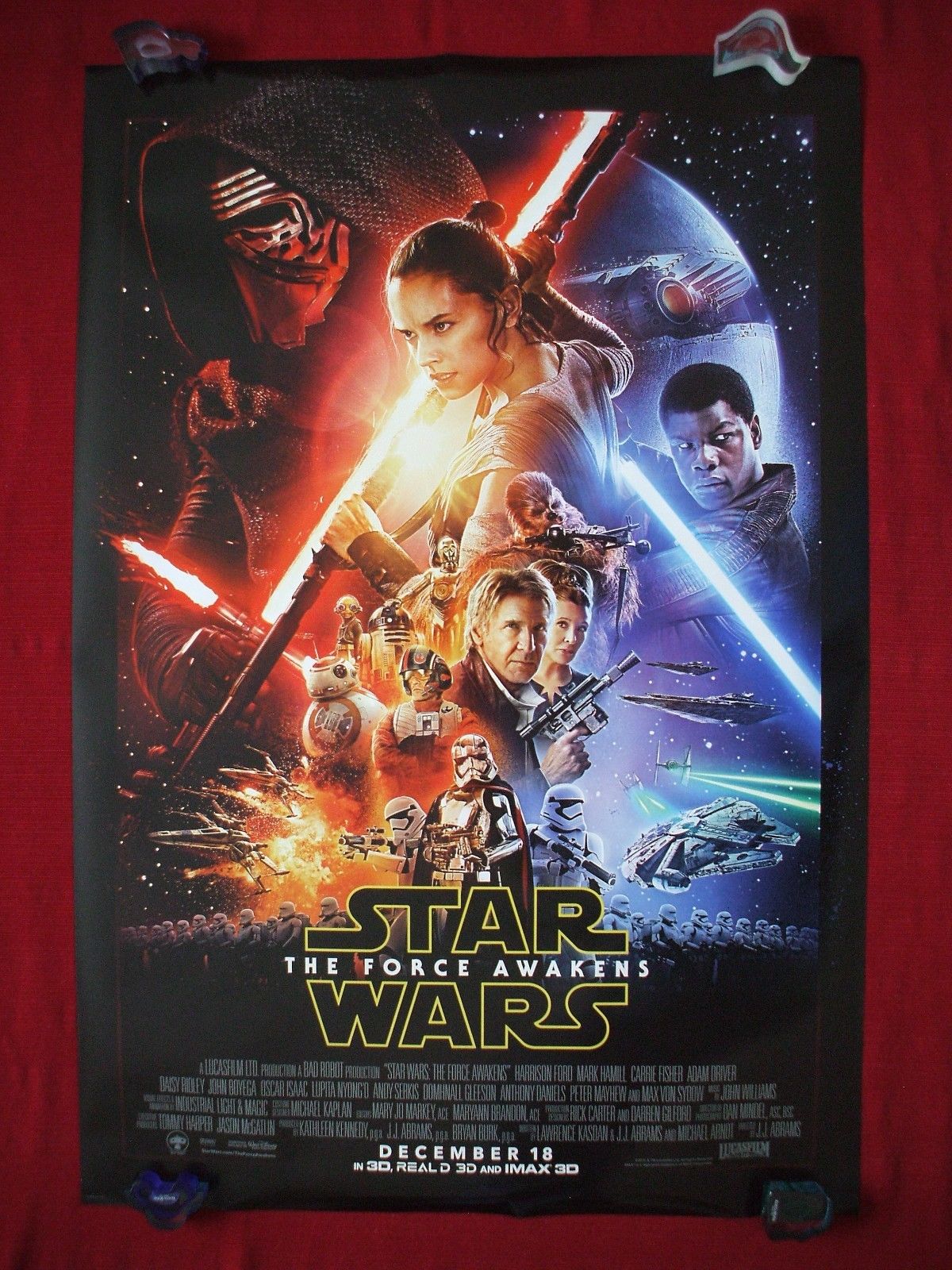 STAR WARS THE FORCE AWAKENS * 2015 ORIGINAL MOVIE POSTER D/S AUTHENTIC ADV. NM-M