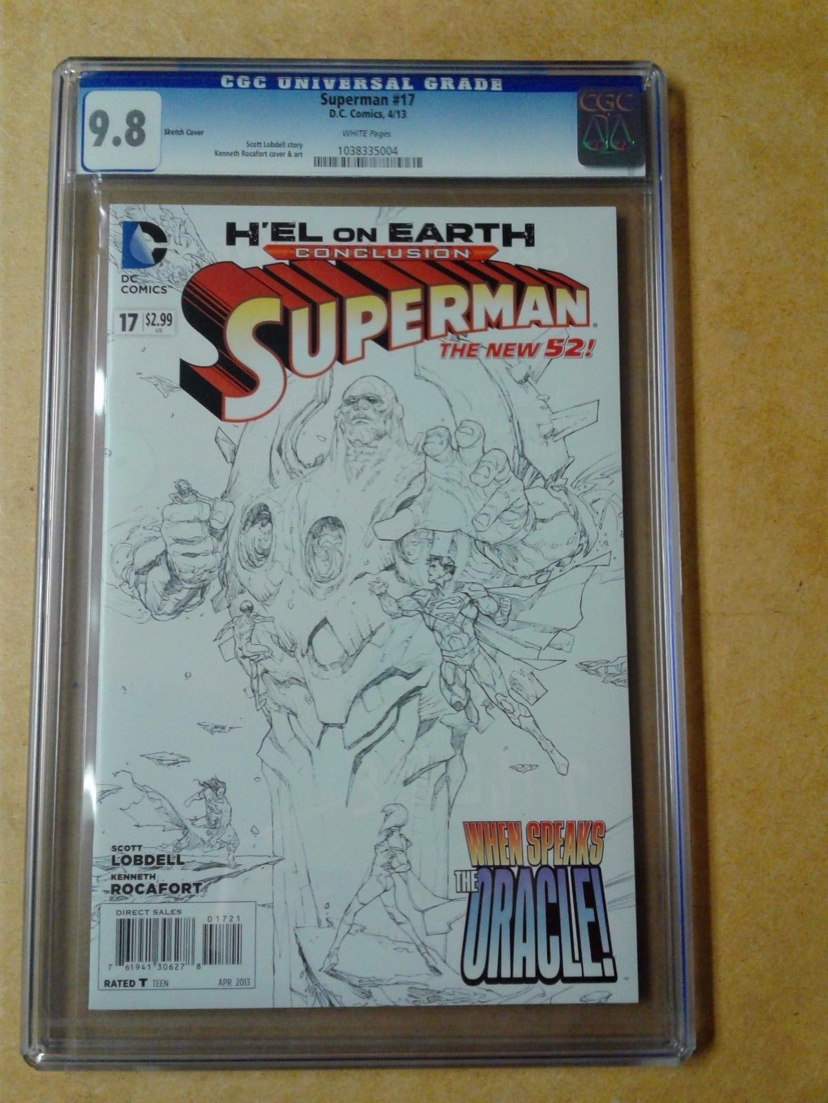 CGC 9.8 DC COMICS #17 SUPERMAN THE NEW 52! WHITE PAGES 4/13 SKETCH COVER