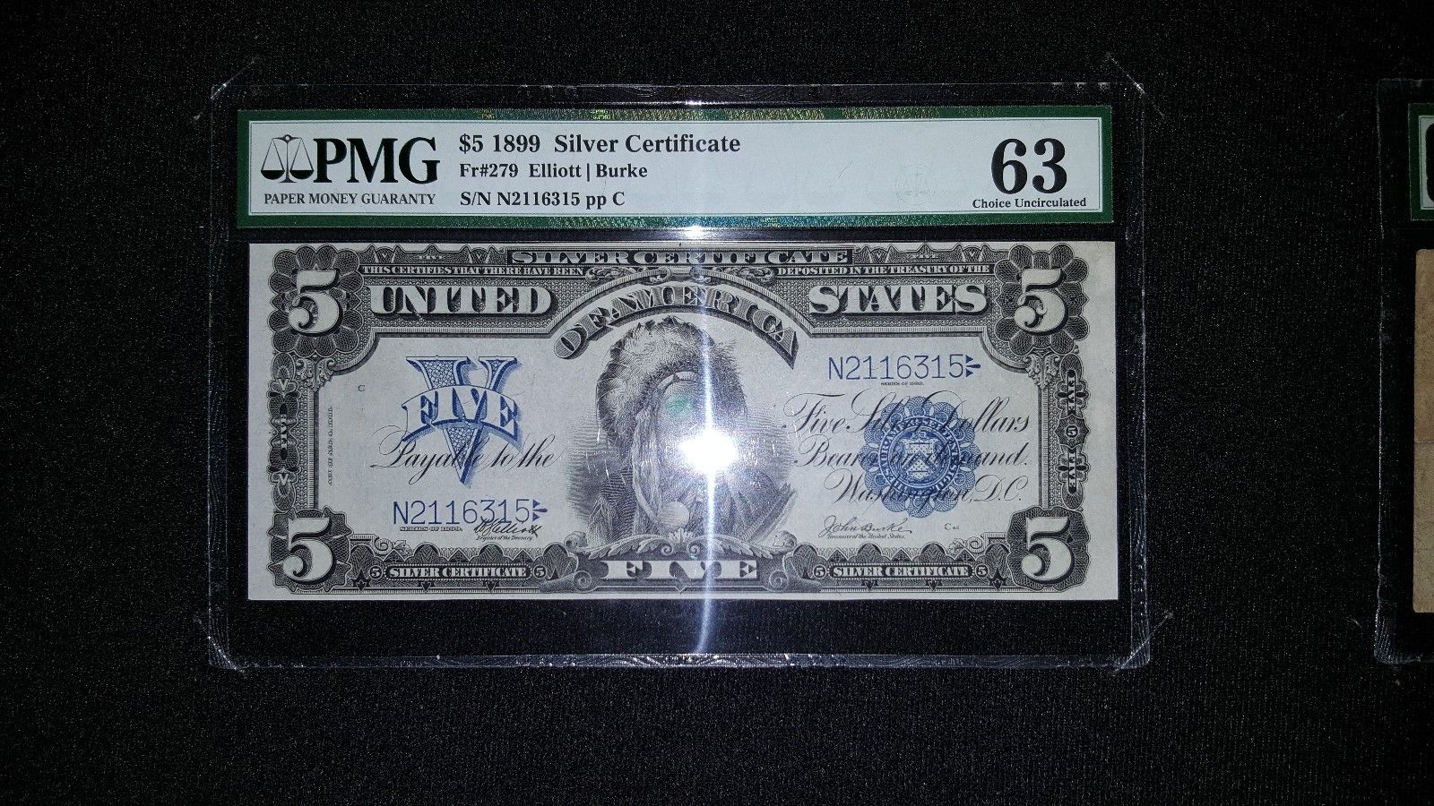 1899 $5 CHIEF silver certificate "Oncpapa" CHOICE UNC uncirculated Antique Money