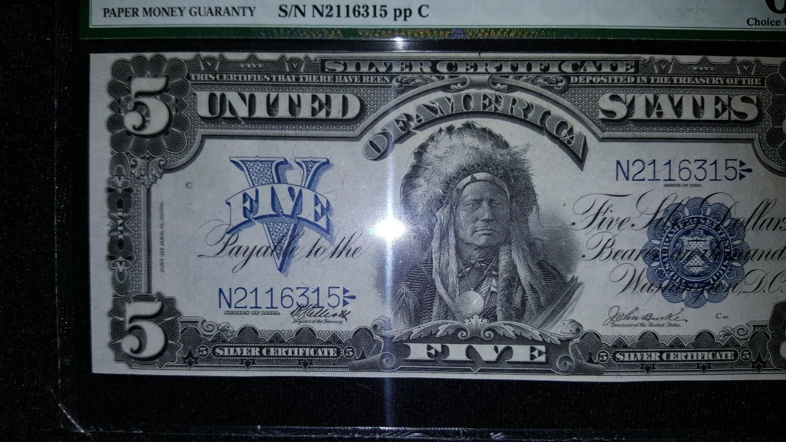 1899 $5 CHIEF silver certificate "Oncpapa" CHOICE UNC uncirculated Antique Money