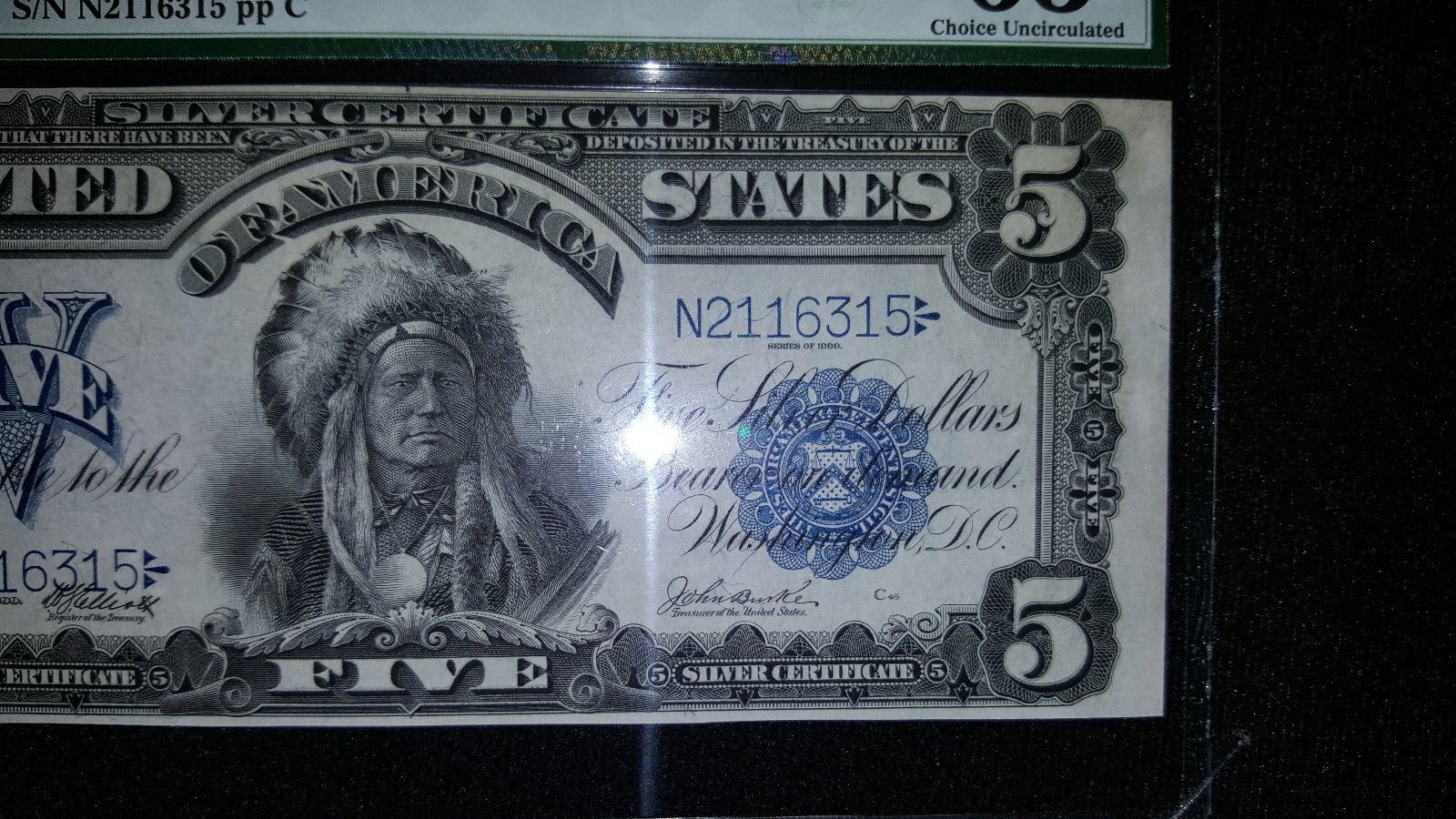 1899 $5 CHIEF silver certificate "Oncpapa" CHOICE UNC uncirculated Antique Money