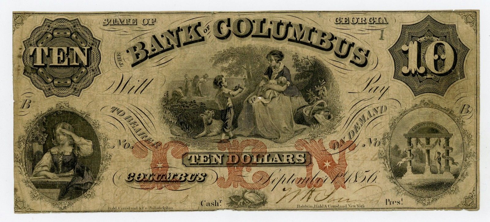 1856 $10 The Bank of Columbus, GEORGIA Note