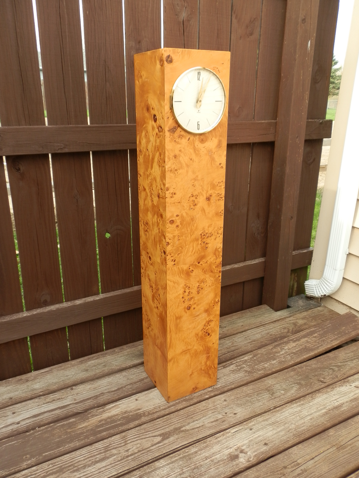 Vintage Mid Century Modern Raymor Burl Wood Pedestal Floor Clock Kienzle