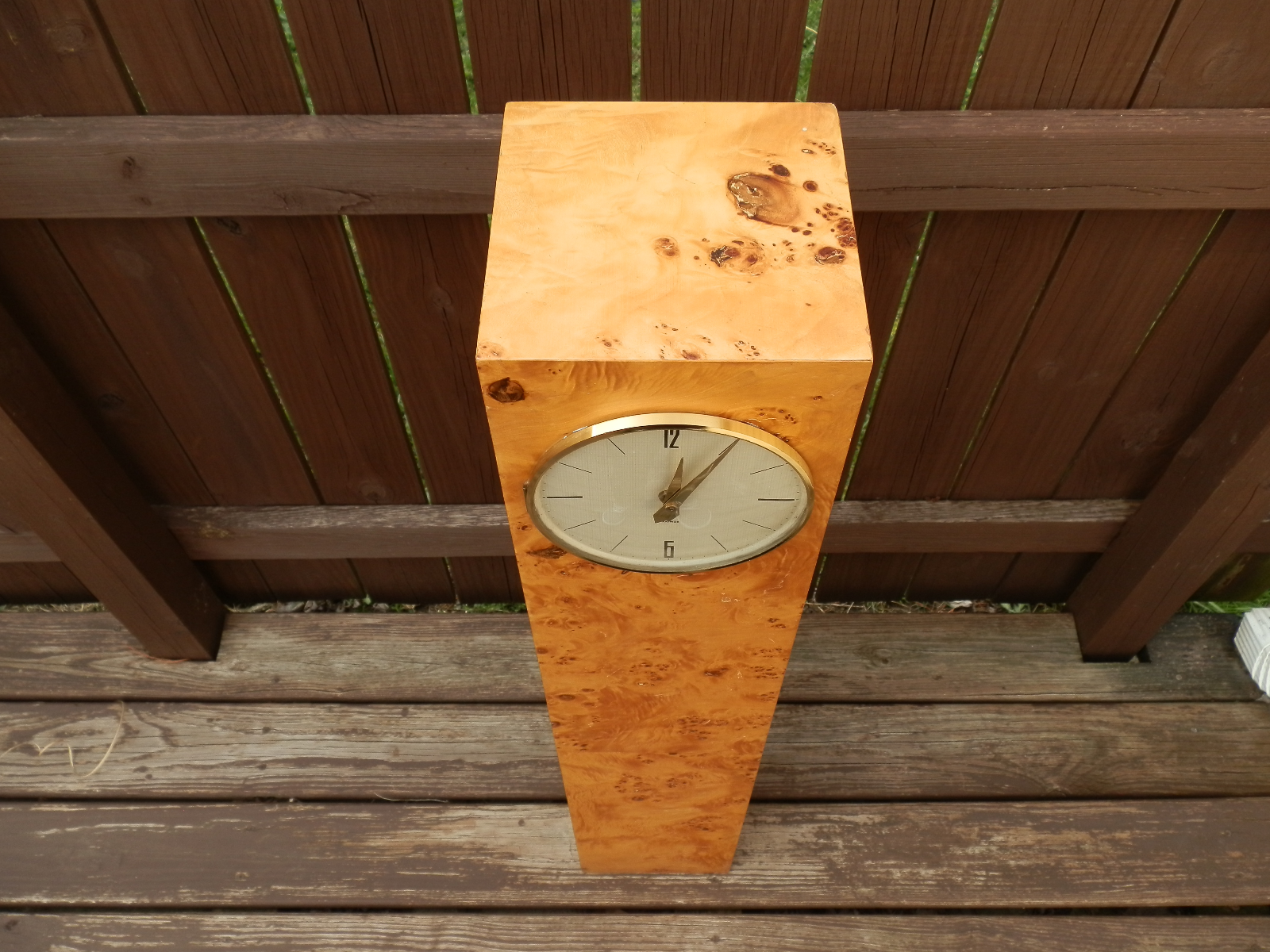 Vintage Mid Century Modern Raymor Burl Wood Pedestal Floor Clock Kienzle