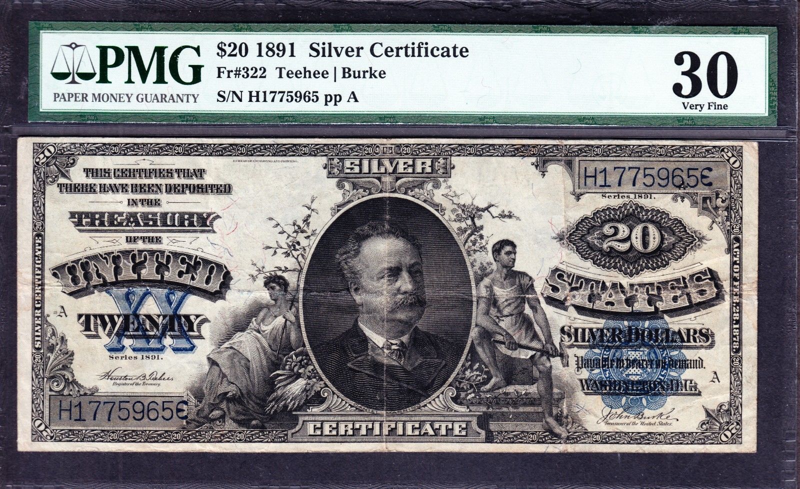 US 1891 $20 "Manning" Silver Certificate FR 322 PMG 30 VF (-965)