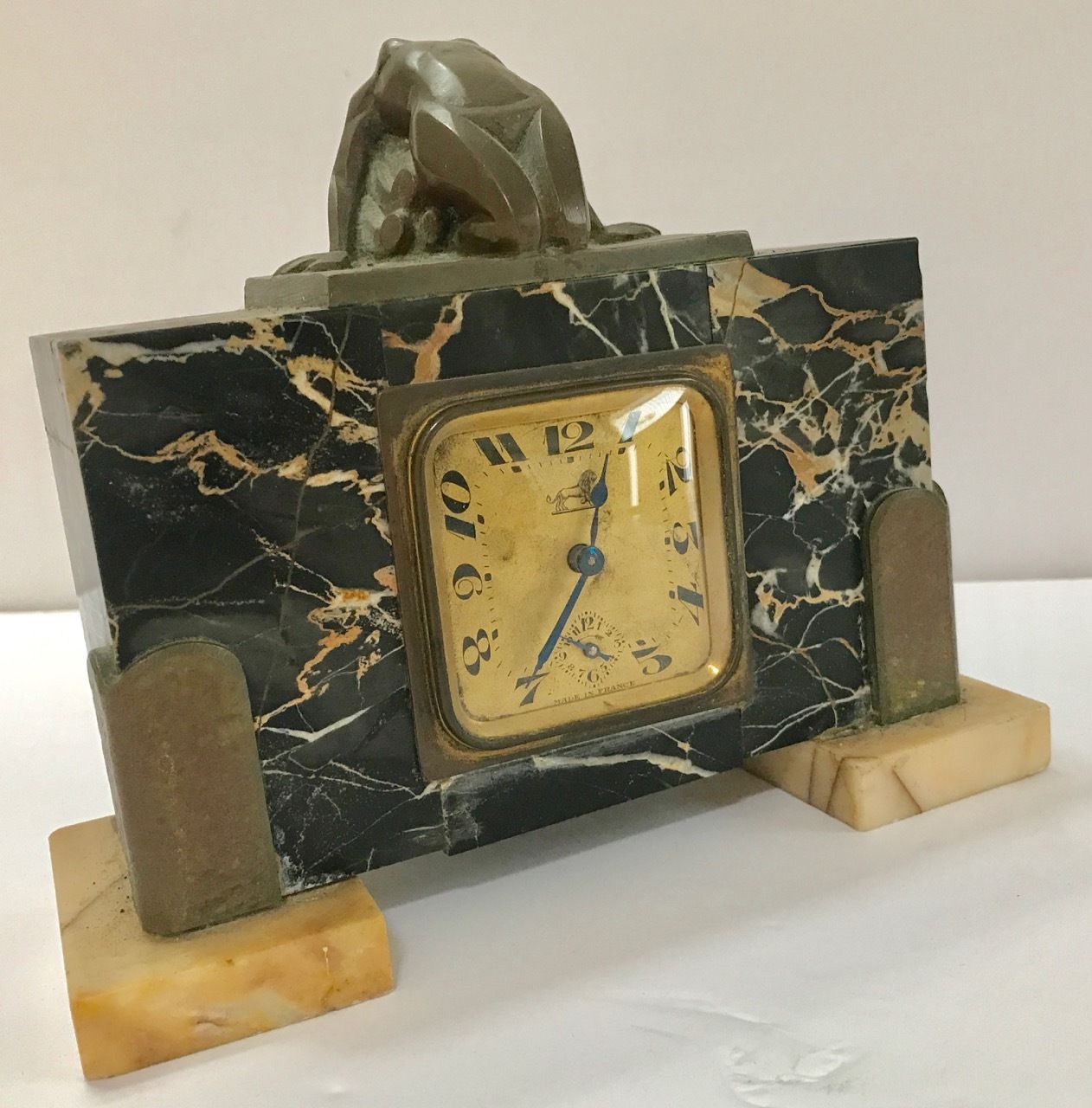 ANTIQUE FRENCH MARBLE AND BRONZE DECO CLOCK AS FOUND