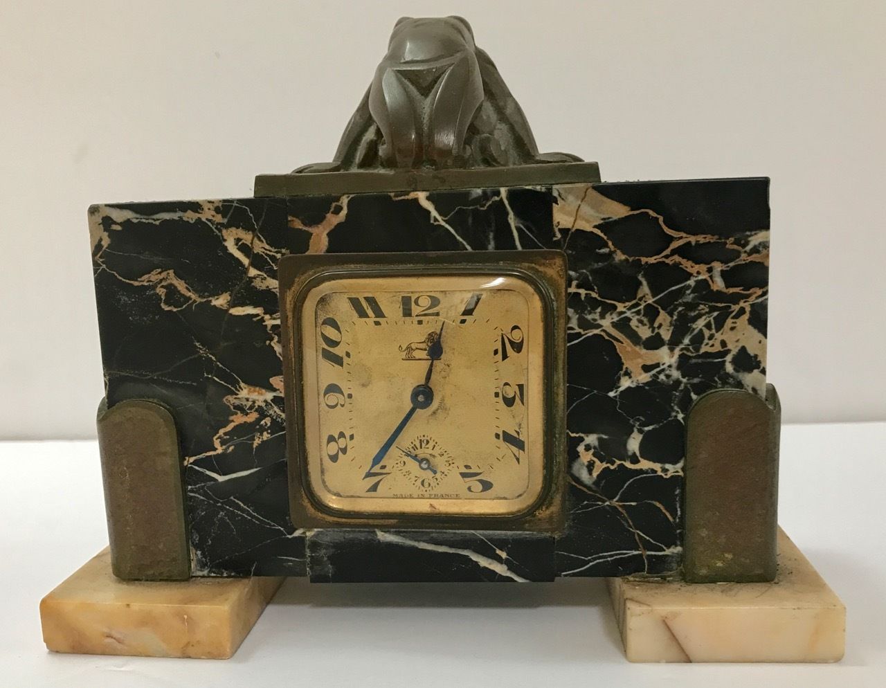 ANTIQUE FRENCH MARBLE AND BRONZE DECO CLOCK AS FOUND