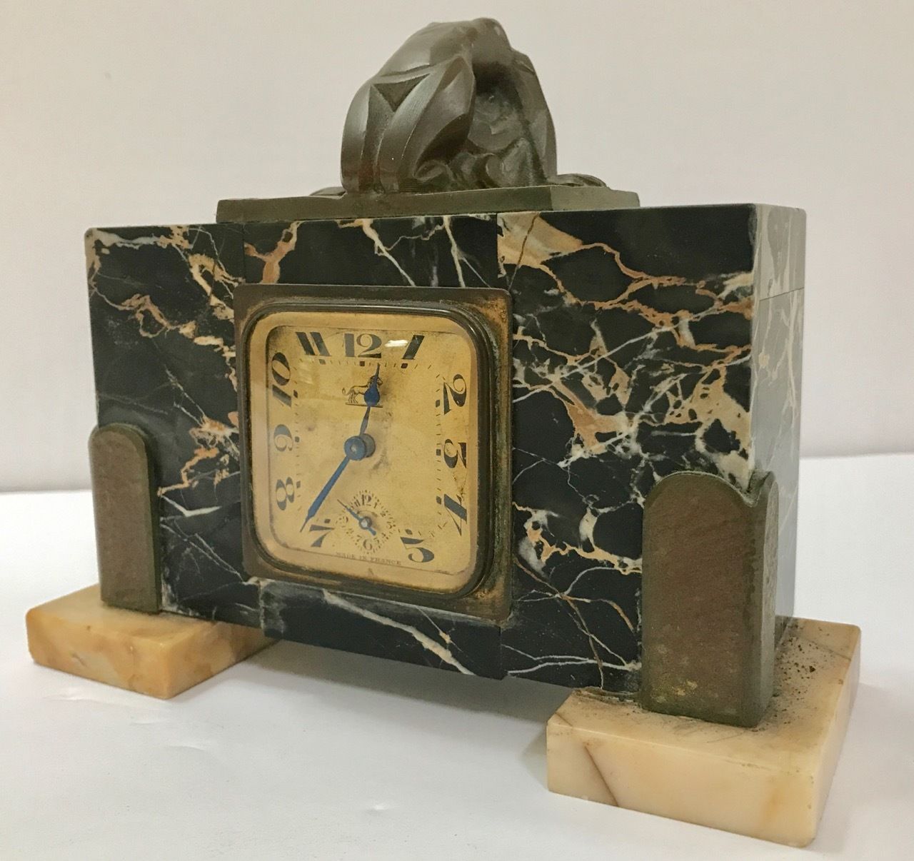 ANTIQUE FRENCH MARBLE AND BRONZE DECO CLOCK AS FOUND