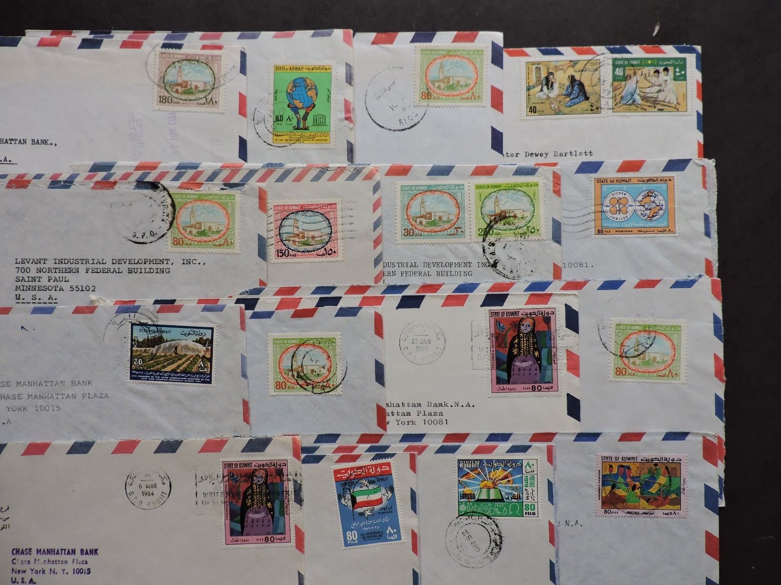 BIG LOT x28 KUWAIT 1980s COMMERCIAL AIR COVERS to US ! STAMPS COLLECTION L@@K !!