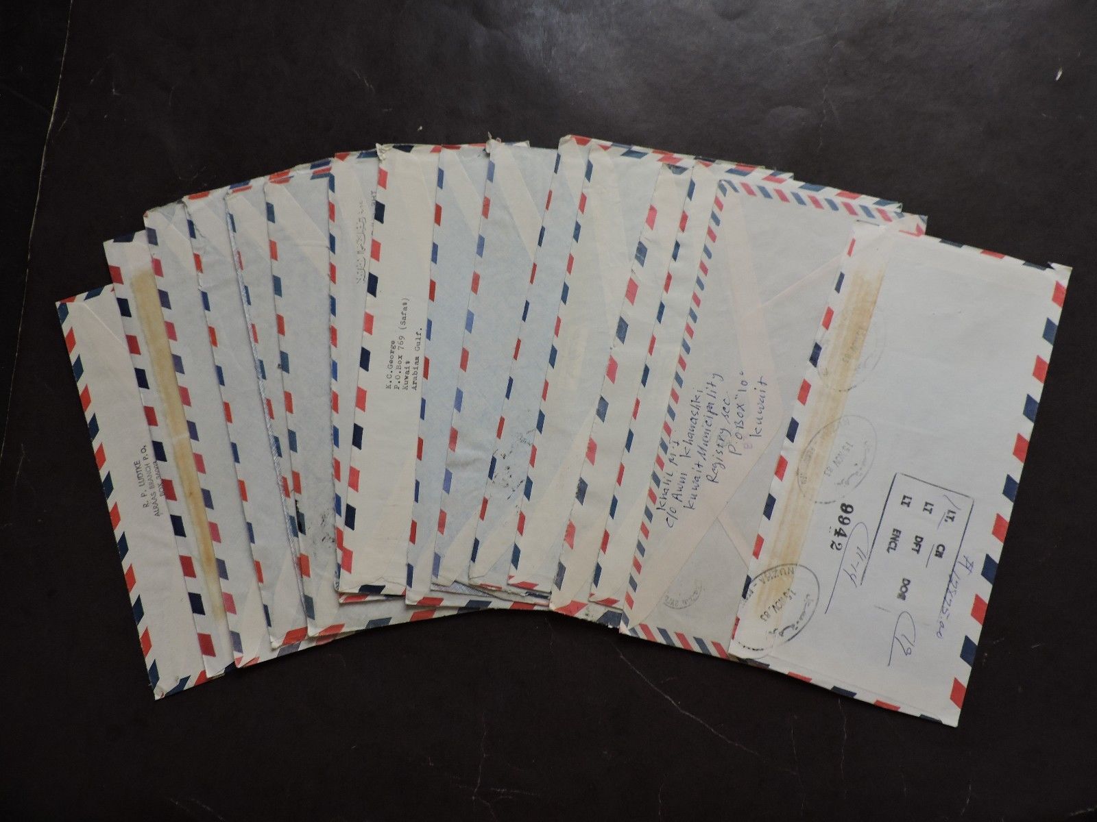 BIG LOT x28 KUWAIT 1980s COMMERCIAL AIR COVERS to US ! STAMPS COLLECTION L@@K !!