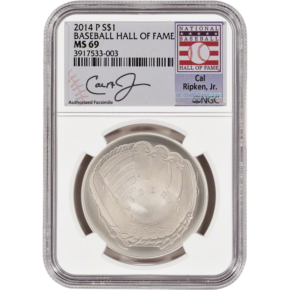 2014-P US Baseball BU Silver $1 - NGC MS69 - HOF Label - Cal Ripken Jr.