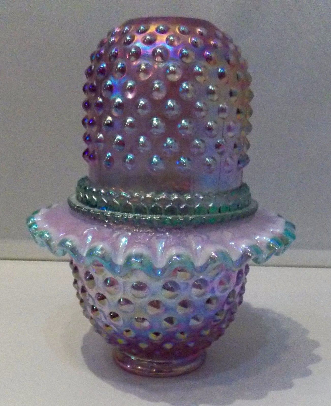 Vintage FENTON GLASS Amber Hobnail 3PCS  FAIRY LAMP Lavender Opalescent Signed