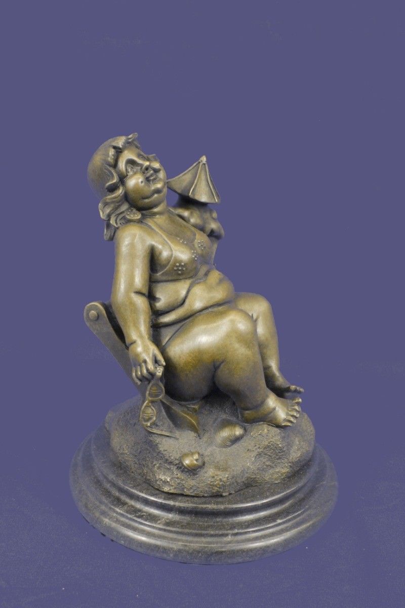 Bronze Sculpture Statue Curvaceous Nude Abstract Lady Signed Botero Figurine BD