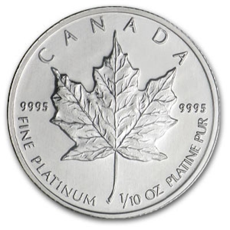 1/10 oz Platinum Maple Leaf Coin (Canada) Canadian Random Year $5 BU