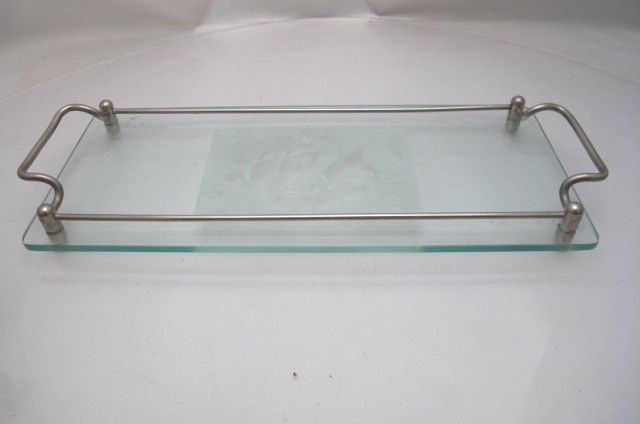 VINTAGE ART DECO GLASS METAL  GALLEON COCKTAIL TRAY